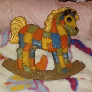 Vintage Patchwork Quilt Rocking Horse Wall Hanging Decor Nursery Baby Kids Room